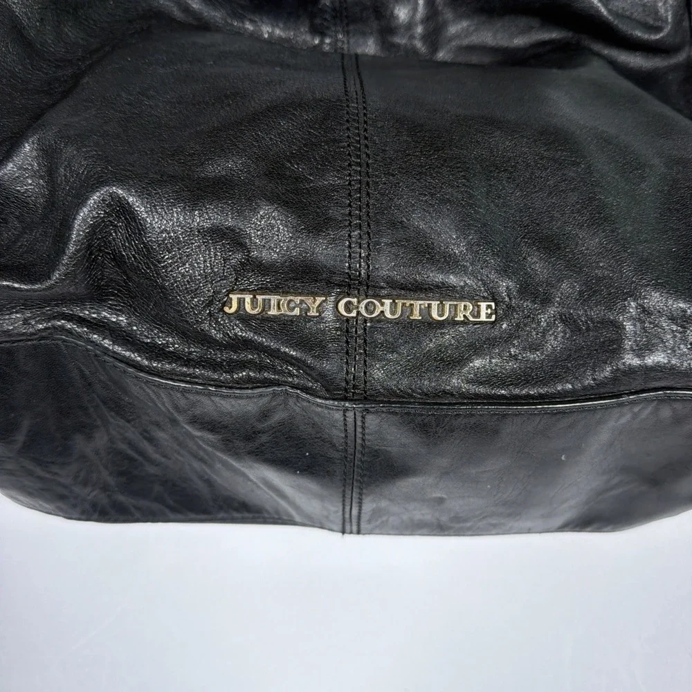 Vintage Y2K Juicy Couture Black Leather Hand Bag Purse Studded Key Hobo